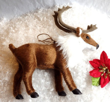 Christmas Ornament Faux Fur REINDEER Brown White 6"