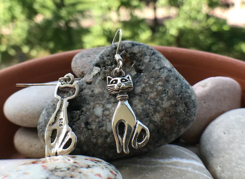 Zen cats hook earrings Sterling 925 Silver - TSE017 - Picture 2 of 4