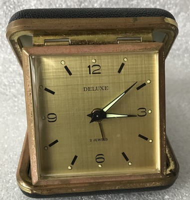 Vintage   DELUXE Reisewecker 2 JEWELS in schwarz   mechanisch aus den 60er/70er