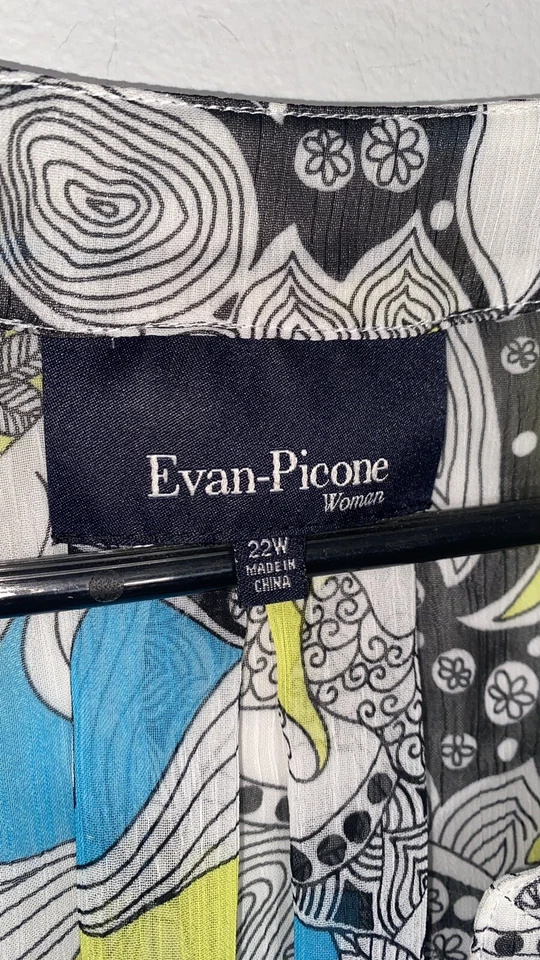 Evan-Picone Mujer Talla Grande 22W Azul Blanco Estampado Floral Cuello en V Manga 3/4 Foto 4 de 4