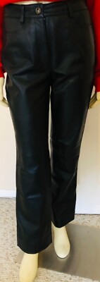 NEW ETCETERA WOMEN'S  GENUINE LAMBSKIN LEATHER STRAIGHT FIT BLACK PANT LINED