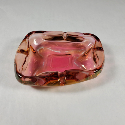 Vintage Pinkish Amber Art Glass Ash Tray Free Form