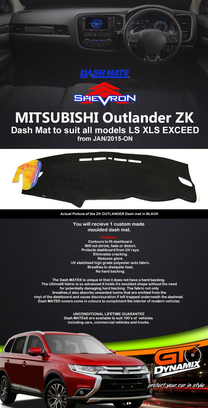 DASH MAT Mitsubishi OUTLANDER ZK ZL LS XLS EXCEED 1/201521 BLACK