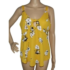 Sienna Sky Tank Womens Small Mustard Yellow black white pink floral top blouse