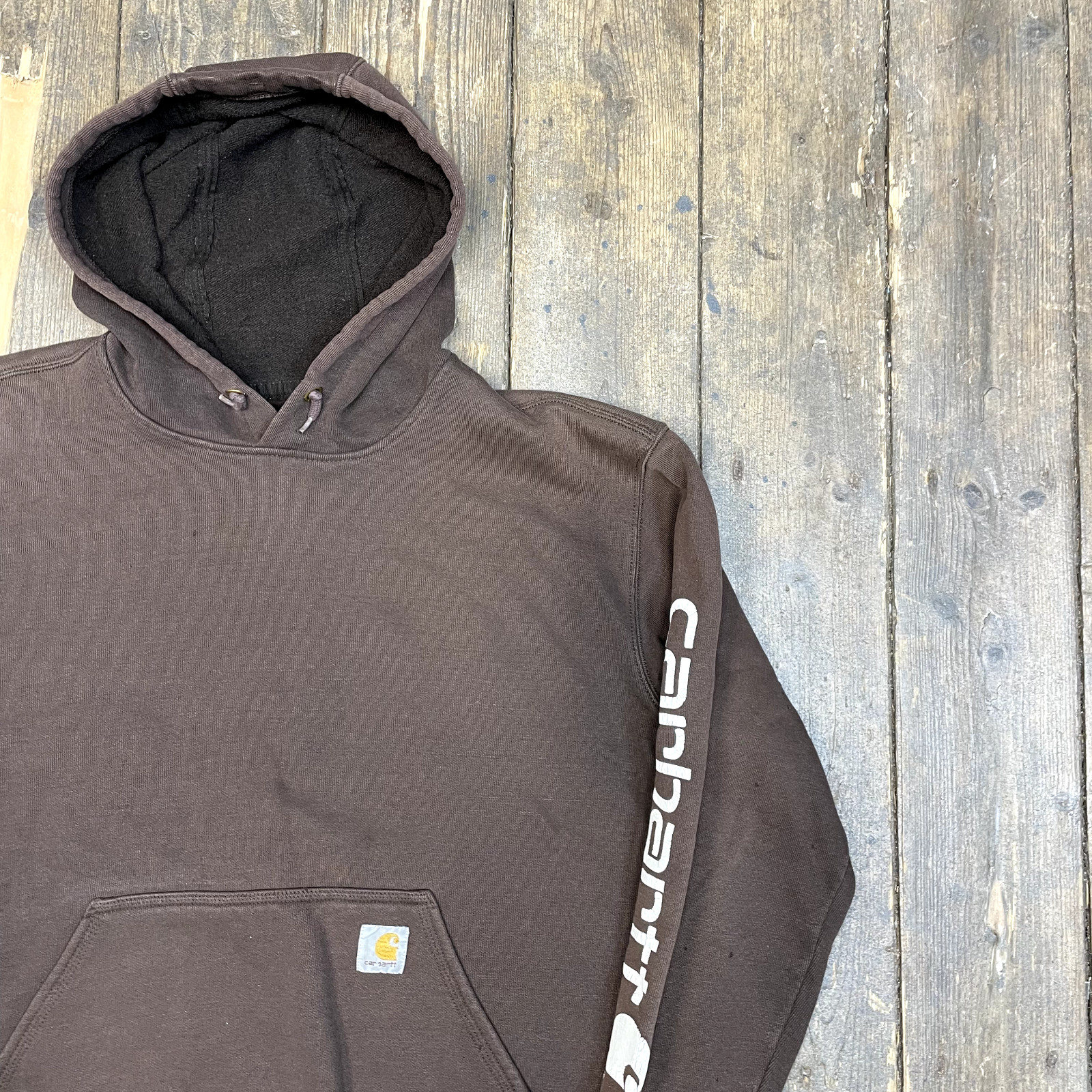 Carhartt Hoodie Vintage Pull Over Workwear Sweatshirt Brown, Mens Large image 2