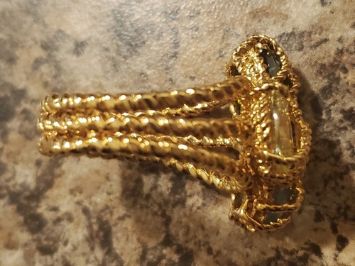 Bague de costume triple bande or 24 carats pierres précieuses simulées allure scintillante taille 8 🔥🔥 - Photo 14/23