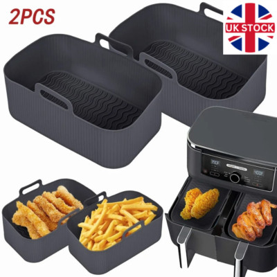 2 Stück Air Fryer Silikon Topf - Rechteck Backblech Einlagen Einsatz Korb Form