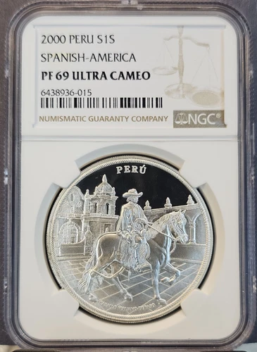2000 PERU SILVER 1 SOL SPANISH AMERICA HORSE RIDER NGC PF 69 ULTRA CAMEO TOP POP