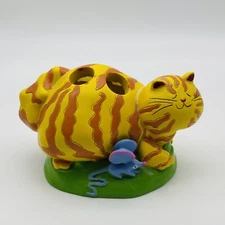 Tiger Stripe Cat Toothbrush Holder - Yellow, Orange