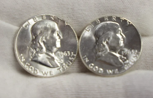 (2) 1963 US Unc Franklin Halves 50c Nice Coins From Original Roll.....