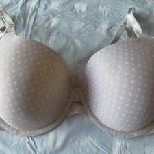Warners No Side Effects Underwire Bra 01356 Beige Polka Dot Padded UW 34D T12 