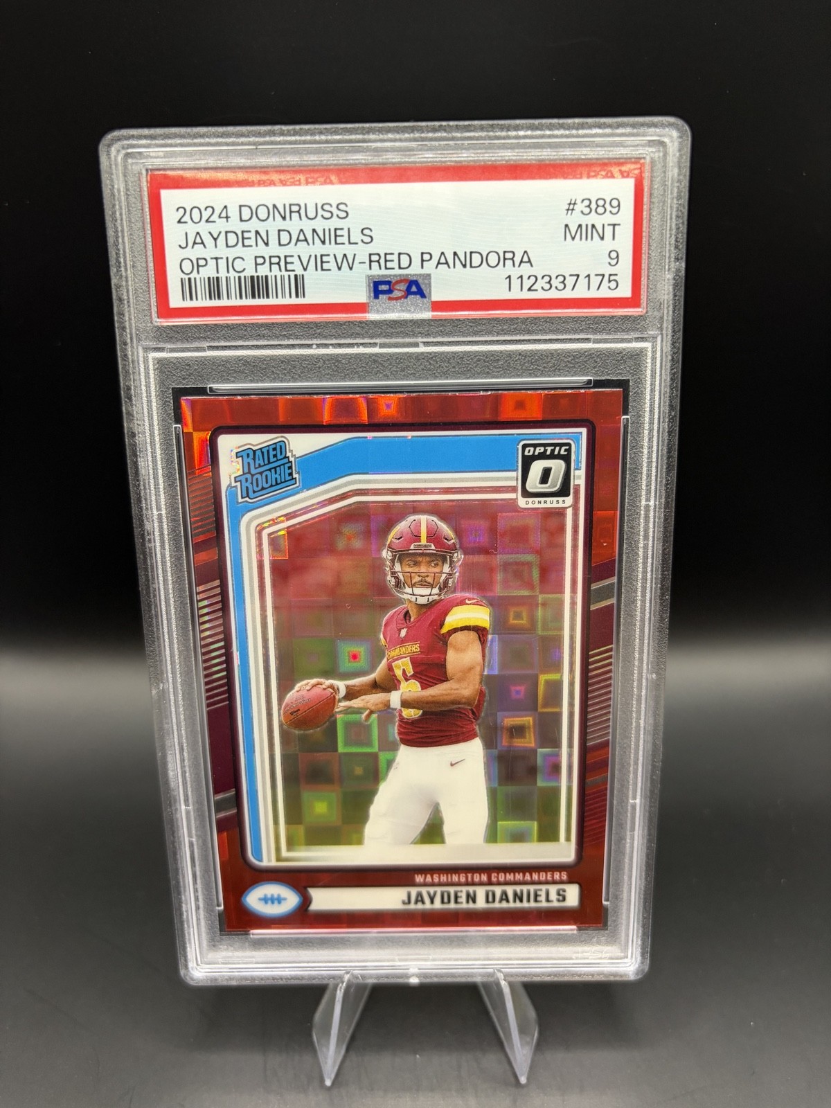 2024 Panini Donruss-Rated Rookie Jayden Daniels Optic Preview Red Pandora PSA 9