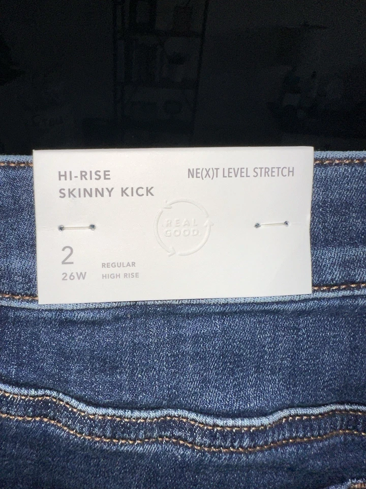 Pantalones de mezclilla American Eagle tiro alto ajustados Kick Deep Sea azul talla 2 Foto 4 de 4