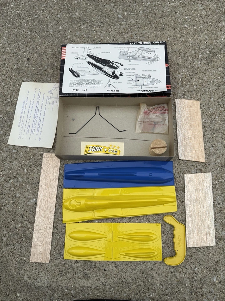 Consolidated Sonic Star Control Line Plastic/Balsa Vtg Model Airplane Kit P-100 - Image 3 of 3