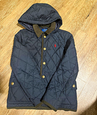 Polo Ralph Lauren Boys Navy Quilted Hooded Button Jacket Coat Size M ( 10-12 )