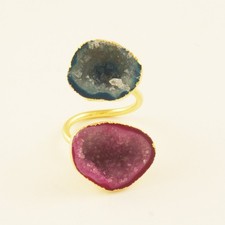 Geode Druzy Double Layer Stone Ring Gold Electroplated Statement Crystal Ring