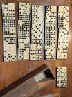Civil War era Double-nine bone and ebony pinned domino set in wooden box