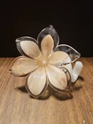 Murano 5.5" Blown Stretched Art Glass 6 Petal Flower Burg Tan  White Curly Stem