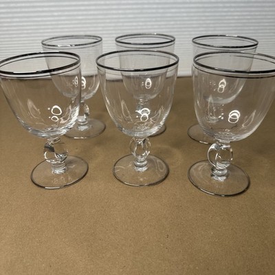 6 Vintage Pasabahce Platinum Double Banded Wine Water Glasses 6  x 3.75 