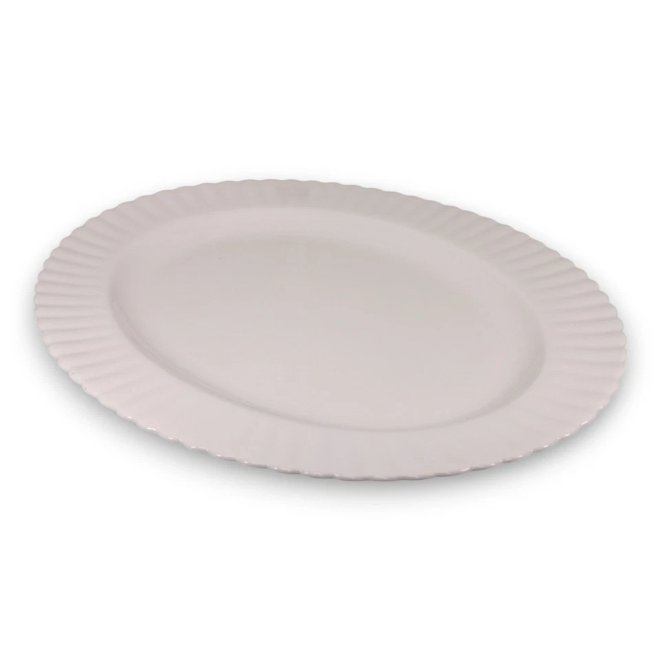 Prato Royal Albert Reverie todo branco canelado 15 1/2" osso porcelana Inglaterra - Imagem 3 de 4