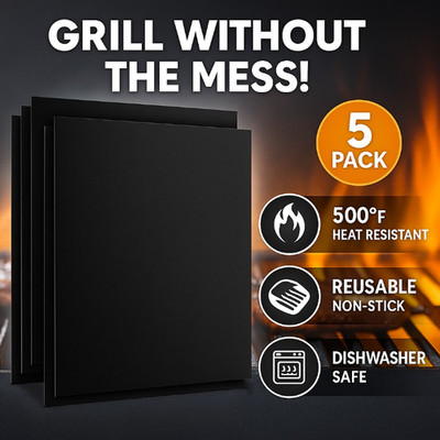 #ad #ad BBQ Grill Mats Non Stick Reusable Set of 5 Heat Resistant 500°F Easy Clean $12.04