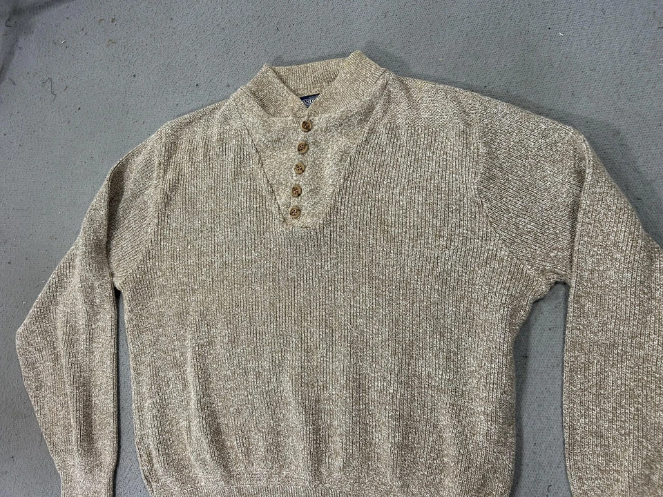 Suéter Lands' End Para Hombres XL Avena Henley Cuello Simulado Algodón Hecho en EE. UU. Raglán Años 90 Foto 2 de 4