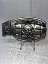 SKULL GRENADE Pirate Gun Metal Color large 4.6"x 2.5" Skeleton Belt Buckle