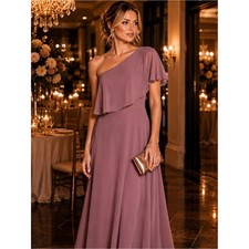 NWT Azazie Bridesmaid Dress A8 Mauve One Shoulder Chiffon Formal Gown