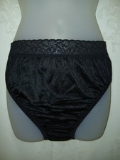 VINTAGE HANES Black Floral Lace High Waist SATIN SILKY Nylon BRIEF PANTIES XL