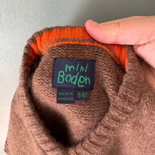 MINI BODEN Boy's Size 5-6 Years Brown 100% Lambswool Sweater Vest Cozy Warm - Picture 3 of 7