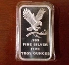 5 OZ .999 SILVER TOWNE SILVER EAGLE BAR SEALED FINE SILVER