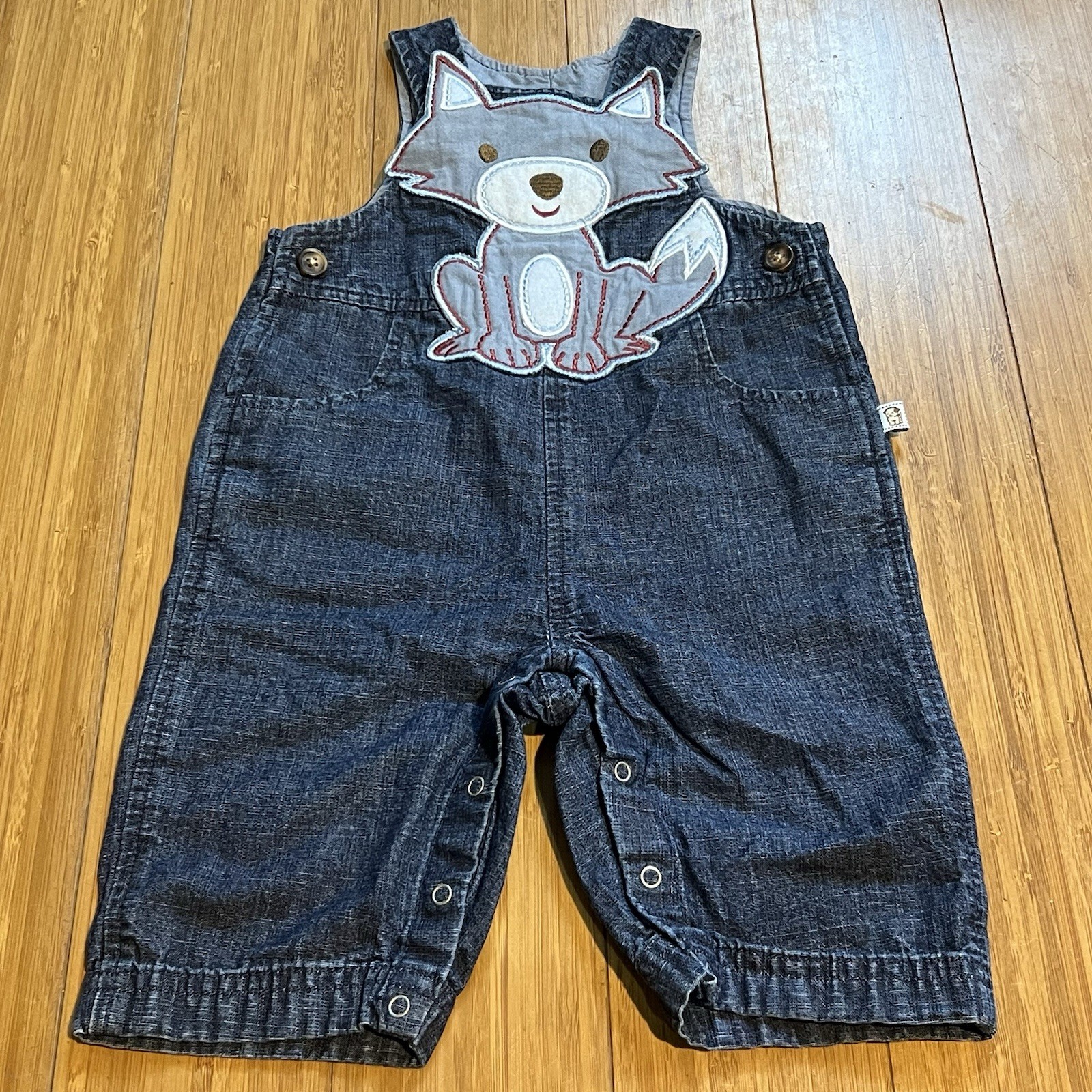 Vintage Y2K Old Navy Newborn Denim Overalls Blue Jean Fox Size 3-6 Months