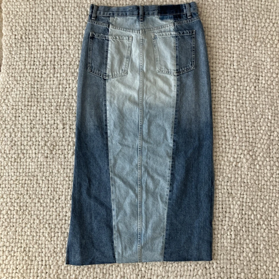 Maxi Falda Vaquera Zara Azul Mediana Jean Retazos Abertura Y2K Western Festival Foto 2 de 4