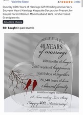 40Th Years of Marriage Gift Wedding Anniversary Souvenir Heart Marriage Keepsake