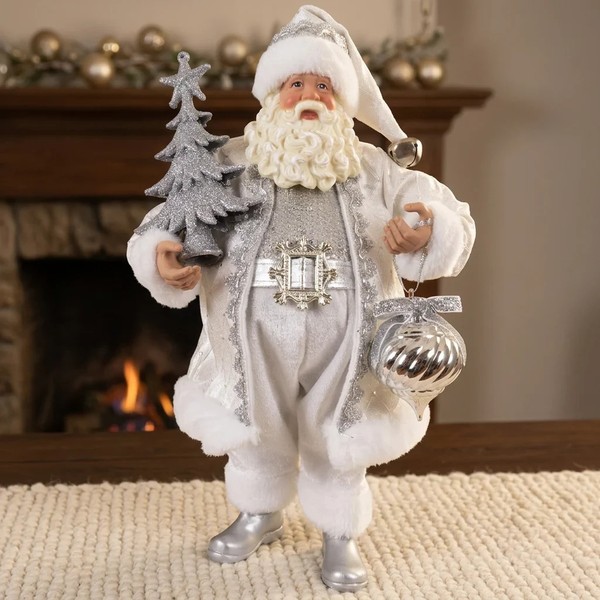 Weihnachtsmann 38Cm Deko Figur Weihnachten Stehend Nikolaus Silber Weiß GläNzend-image