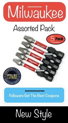5 Pack Square Assorted Milwaukee Shockwave Impact Set 2'' Drill Bit SQ1 SQ2 SQ3
