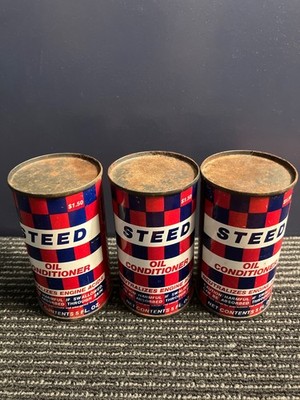 3 VINTAGE CANS STEED OIL CONDITIONER 5 FL. OZ.