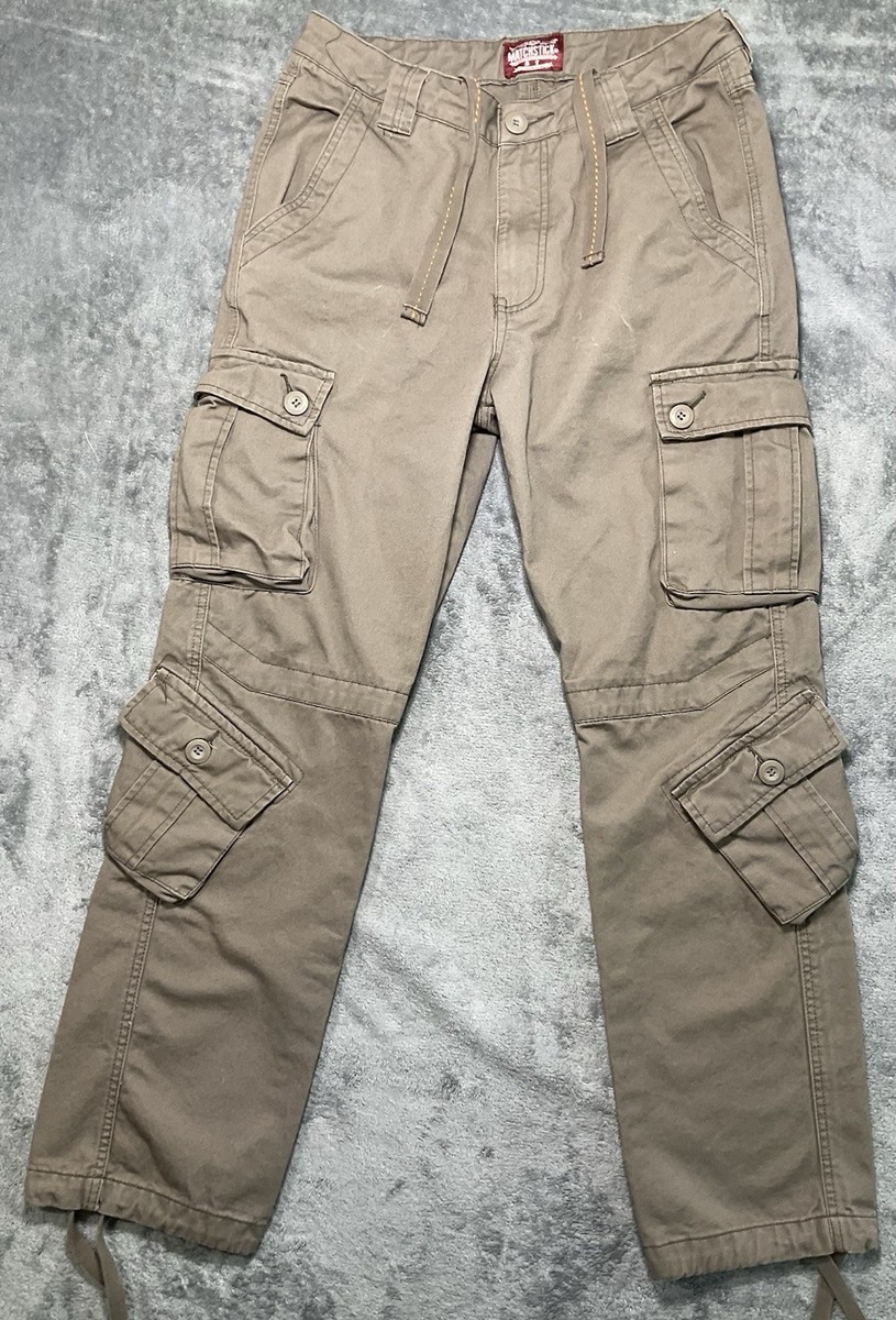 Y2K Cargo Pants Mens Khaki Multi Pocket Utility Streetwear 2000s