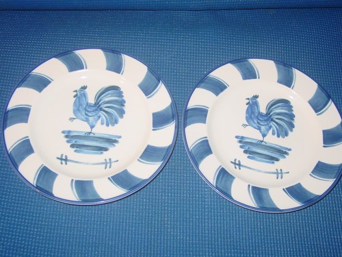 MIKASA SUNRISE SET 2 PIATTI INSALATA 8 3/8" BIANCO BLU GALLO LAURIE CANCELLI - Foto 2 di 6