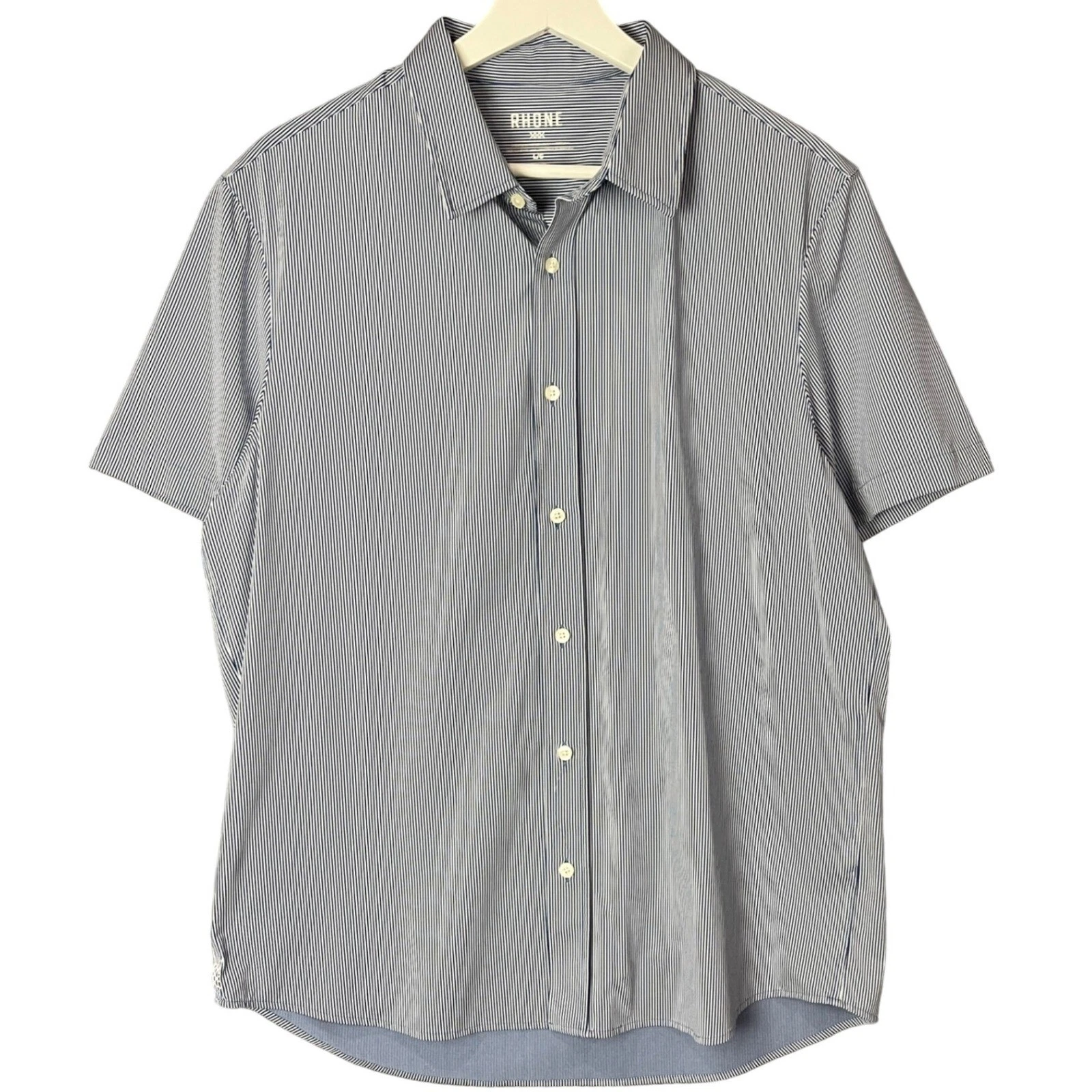 Rhone Button Down Shirt Mens Large Blue Striped Short Sleeve