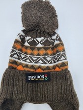 MarSel Boys Wool Blend Brown Knitted Chinstraps Hat Sz 48-50 2 Years NWT