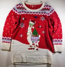 33 Degrees Festive Llama Ugly Christmas Sweater 1X