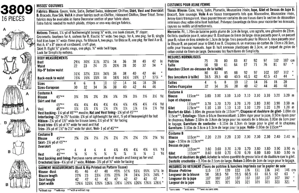 PATTERN for Renaissance Lady Wench costume Hat Veil Simplicity 3809 4 6 8 dress - Image 2 of 2