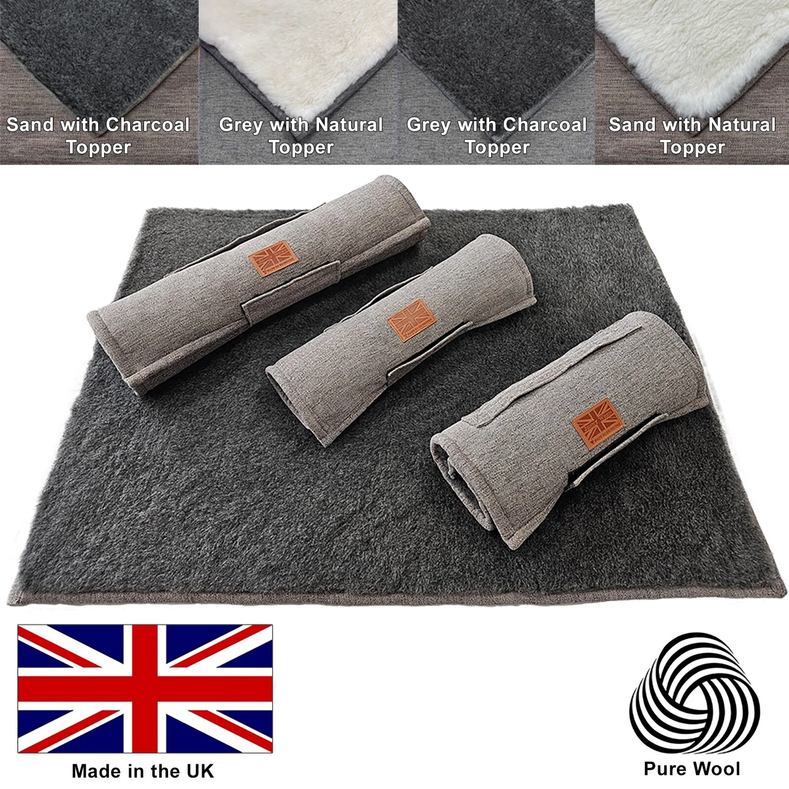 Dog Roll Mat Portable Pet Travel Bed Luxury British Wool Fleece - Jenny Wren