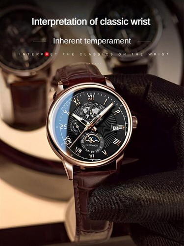 Herren, Uhr Leder Wasserdicht Hintergrundbeleuchtung Herren Quarz Armbanduhr Luxus Herrenuhr - Bild 11 von 16