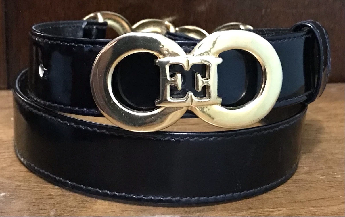 ESCADA Women’s Vintage Navy Blue Silver Buckle Belt Size 2 VINTAGE Escada belt gray leather with brass buckle belt  main image 2