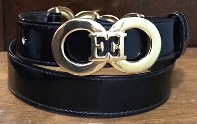 Escada Designer Black Leather Belt with Logo Buckle Escada Sport Black Leather Belt With Gold-tone Buckle – Size  main image 2