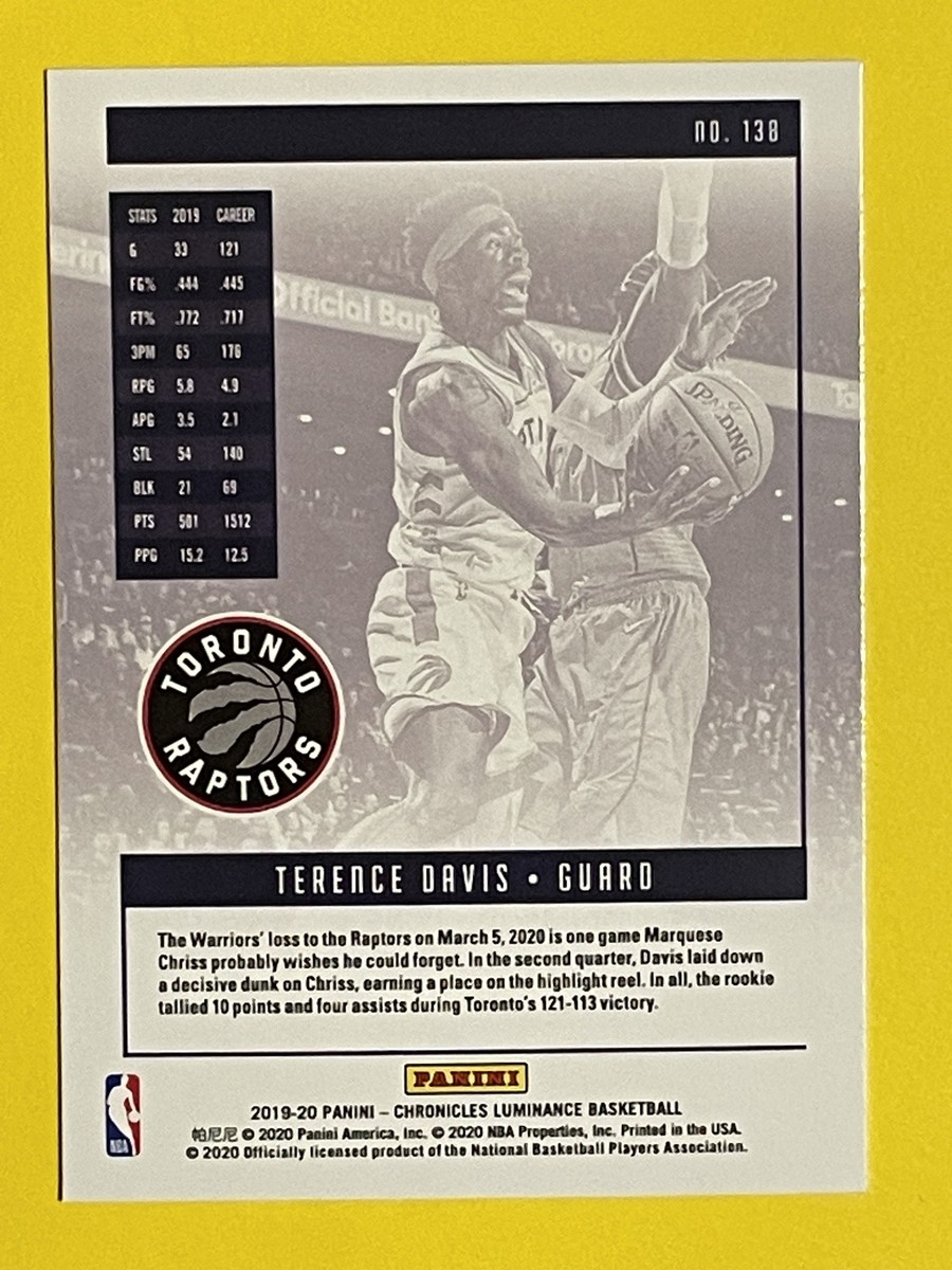 Terence Davis 2019-20 Chronicles Luminance Rookie #138