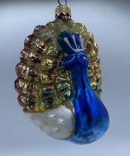 Vg Kurt Adler Peacock Christmas Ornament Glass Hand painted Rare