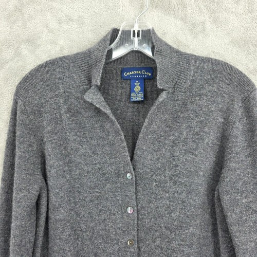 Charter Club Classics Merino Wool Cardigan Sweater M Charcoal Grey Cuffed Button - Picture 5 of 10